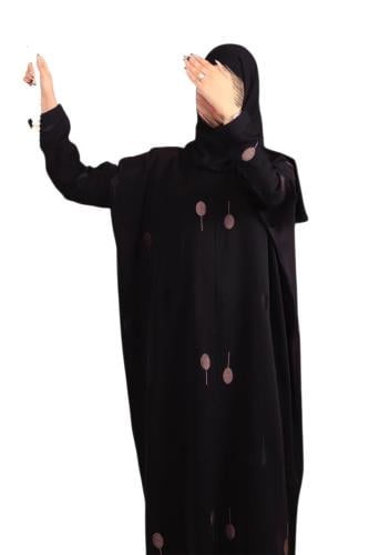 عباية نسائية سوداء بتطريز دائري ناعم وقصة واسعة مر...