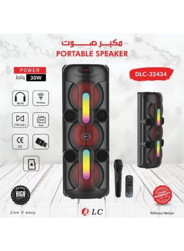 مكبر صوت محمول بلوتوث أسود بإضاءة LED مزدوجة وقوة...
