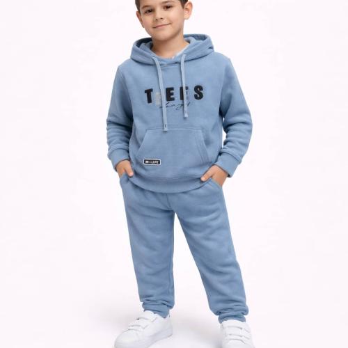 بجامة ولادي أزرق فاتح سويت شيرت بغطاء رأس بطباعة T...