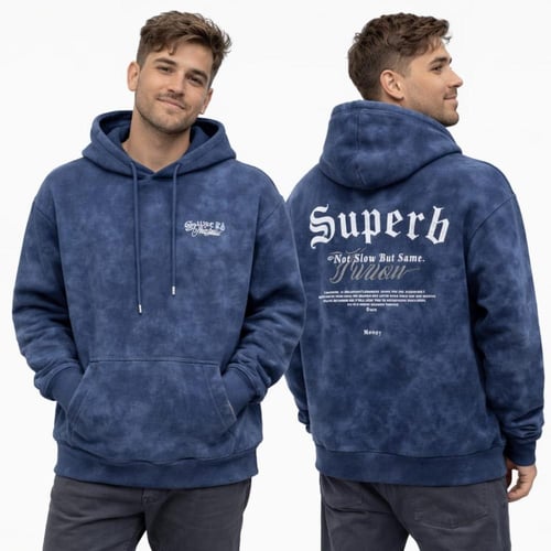 سويت شيرت رجالي رمادي بتأثير غسيل مطفي بطباعة Supe...