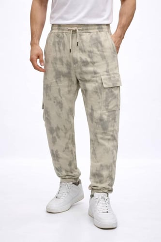 بنطلون رجالي كارجو أوفر سايز بنقشة مموهة داكنة بجي...