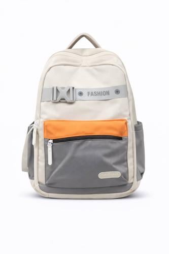 شنطة ظهر FASHION أوف وايت ورمادي مع لمسة برتقالية...
