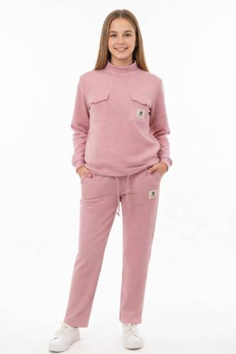 بجامة بناتي شتوية وردية ناعمة بتصميم أنيق وجيوب عم...