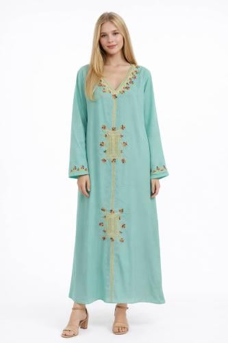 Light green women's shirt with soft gold embroider...