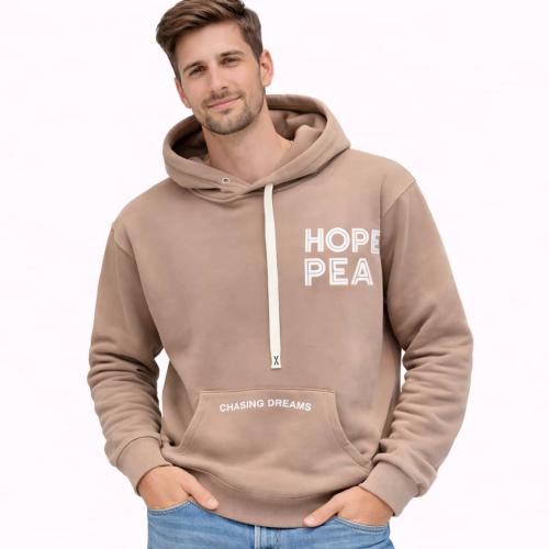 هودي رجالي بلون بيج فاتح أو كاكي مع شعار مطبوع على...