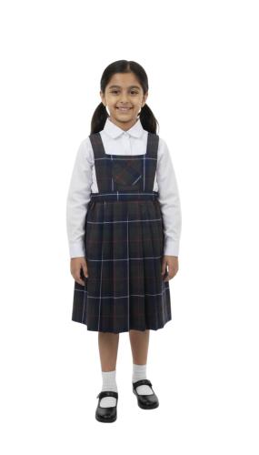 مريول مدرسي بناتي كحلي بنقشة مربعات بتصميم أنيق ور...