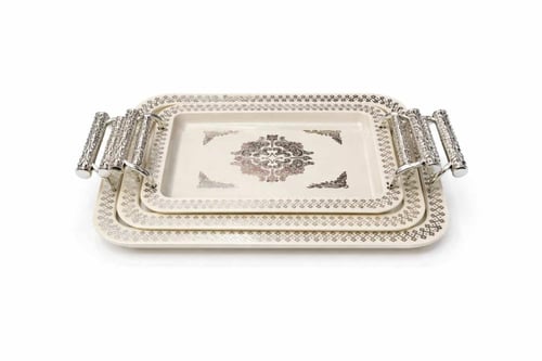 طقم تباسي تقديم فاخرة بزخارف راقية ولمسات فضية