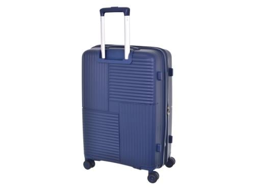 شنطة سفر فايبر زرقاء بعجلات دوّارة وتصميم مخطط عصر...