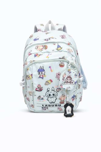 شنطة ظهر أطفال LABUBU لون أخضر فاتح برسومات كرتوني...
