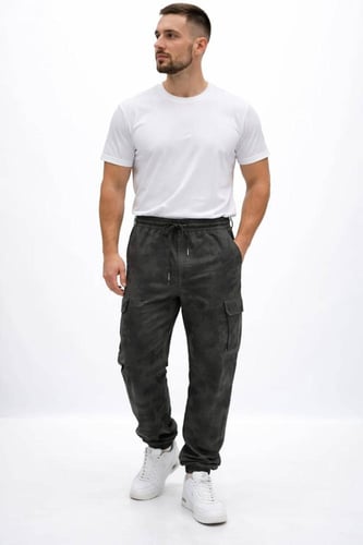 بنطلون رجالي كارجو أوفر سايز بنقشة مموهة داكنة بجي...