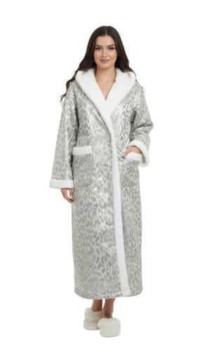 فرو نسائي شتوي رمادي بنقشة أنيقة وبطانة فرو بيضاء...