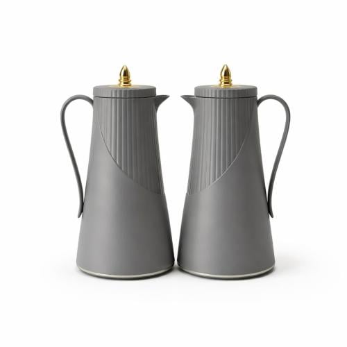 طقم ترامس قهوة وشاي بتصميم عصري مخطط – لون رمادي أ...