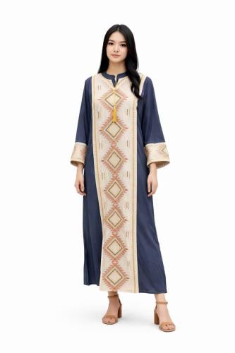 Women's shirt navy with geometric embroidery elegant and loose fit gives you comfort and daily elegance