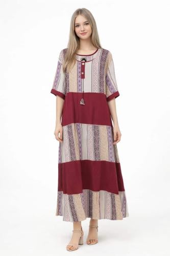 Women's shirt with calm colors, traditional patterns, and a wide layered design that is elegant and comfortable