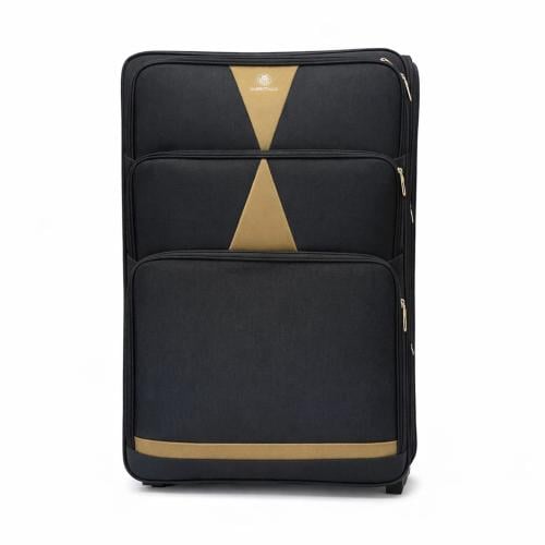 حقيبة سفر قماشية سوداء بتصميم أنيق ولمسات ذهبية