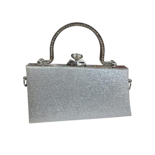 حقيبة سهرة نسائية فضية بمقبض مرصع وحجر كريستال أني...