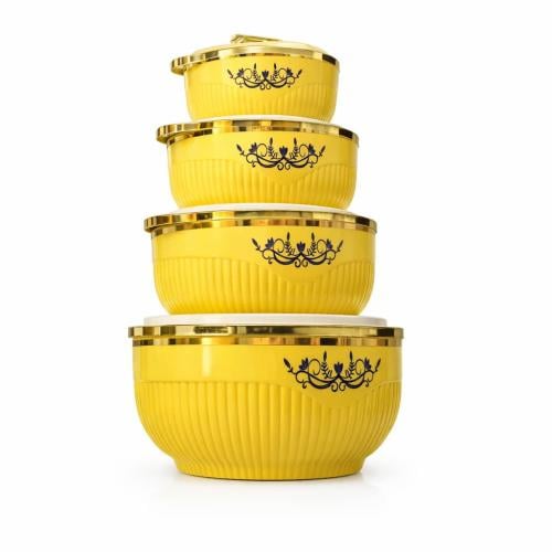 طقم أوعية حفظ طعام أنيق باللون الأصفر مع غطاء محكم