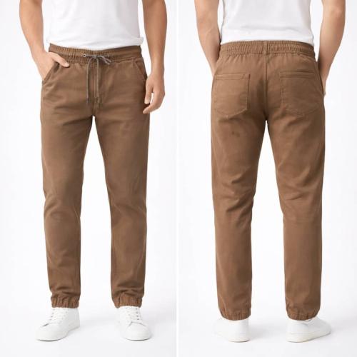 بنطال رجالي بني بخصر مطاطي وتصميم عملي لراحة يومية