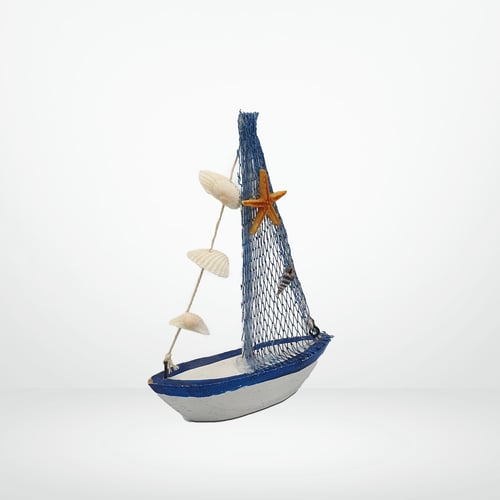 ديكور لاحواض السمك شكل زورق مزين بالمرجان وصدف الب...