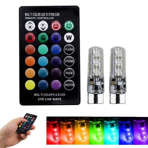 زوج لمبات T10 متعددة الالوان مع ريمونت كنترول