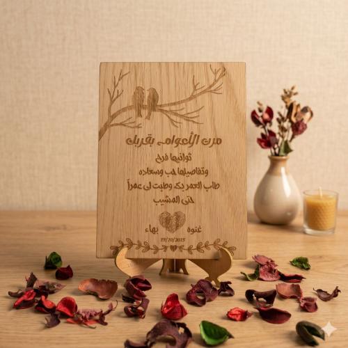 لوحة خشبي محفور بالليزر هدية ذكرى زواجك تعبر عن مش...