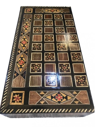 شطرنج وطاولة خشب موزاييك يدوي مع الأحجار مقاس 30*3...