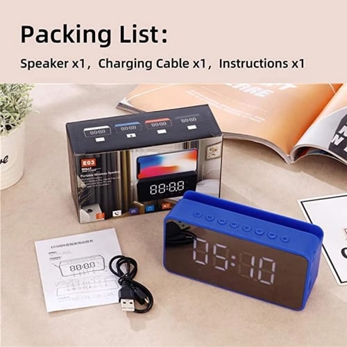 سبيكر لاسلكي وساعة ومنبه وستاند للجوال ومقياس حرار...