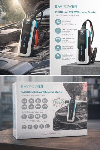 مشغل سياره وبطارية + باور بنك راف باور بسعه 16000...