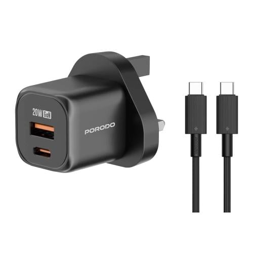 شاحن حائط بورودو ثنائي المنفذ مع كابل USB-C إلى US...