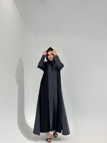 عباية كريستال لون اسود قماش تفتة وكتان