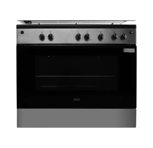 فرن غاز جيبسون 60×90 سم 5 عيون سطح اسود وجه استيل جوانب اسود امان كامل
