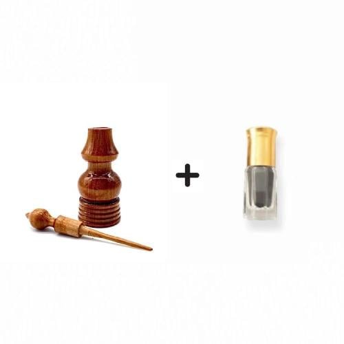 كحل الاثمد الأسود الاصلي - ربع تولة + مكحلة خشبية