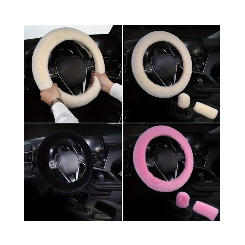 طقم غطاء دركسون السيارة مصنوع من الفرو الناعم 3 قط...