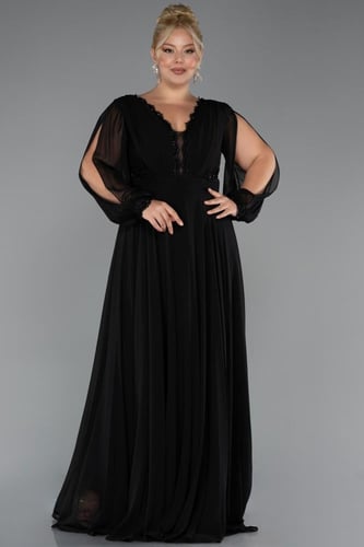 فستان سهرة شيفون طويل بأكمام قصيرة