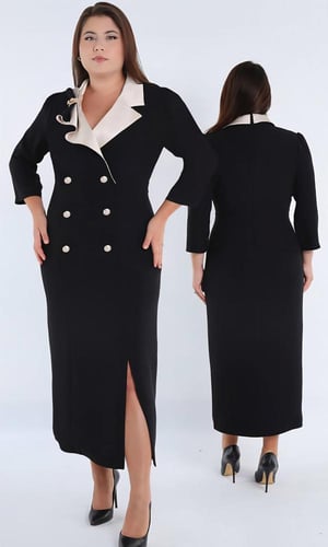 فستان بياقة ناعمة وأكمام متوسطة الطول