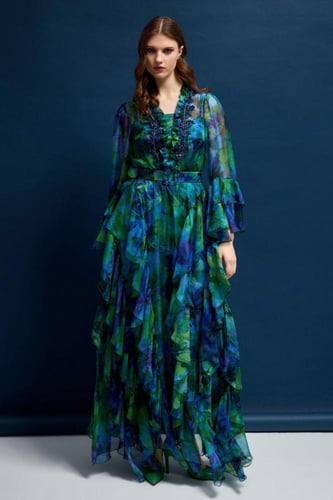 فستان سهرة مشجر من الشيفون الحريري