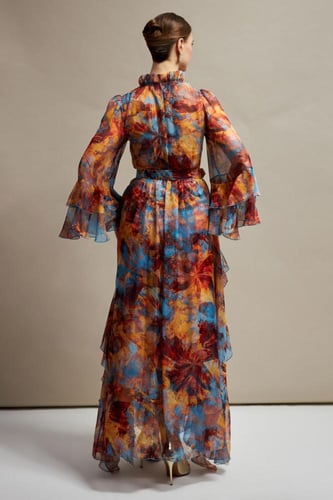 فستان سهرة مشجر من الشيفون الحريري