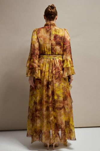 فستان سهرة مشجر من الشيفون الحريري