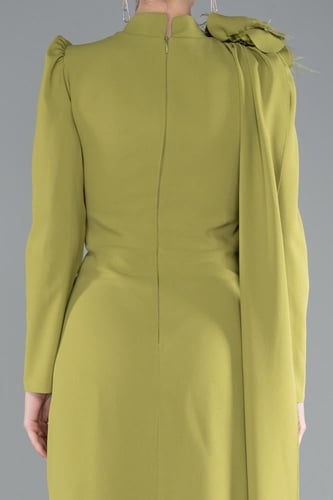 فستان سهرة بتطريز ناعم وأكمام طويلة