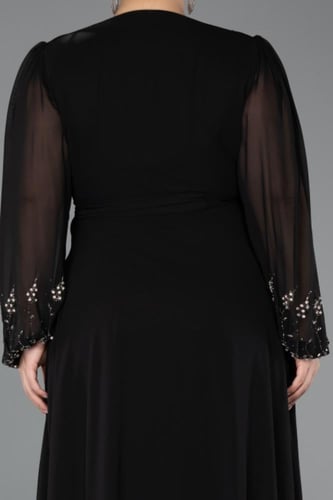 فستان سهرة شيفون أسود بأكمام طويلة