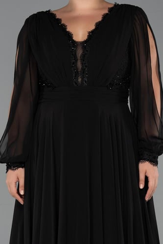 فستان سهرة شيفون طويل بأكمام قصيرة