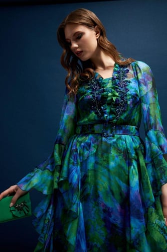 فستان سهرة مشجر من الشيفون الحريري