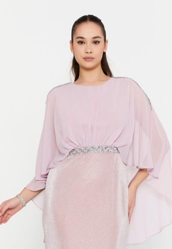 فستان سهرة ميدي بأكمام قصيرة