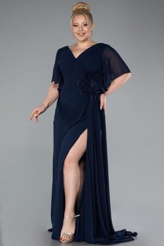 فستان سهرة شيفون بوردة خصر مطرزة