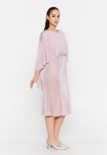 فستان سهرة ميدي بأكمام قصيرة