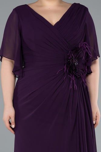 فستان سهرة شيفون بوردة خصر مطرزة