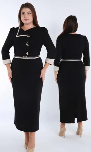 فستان بياقة ناعمة وحزام جميل