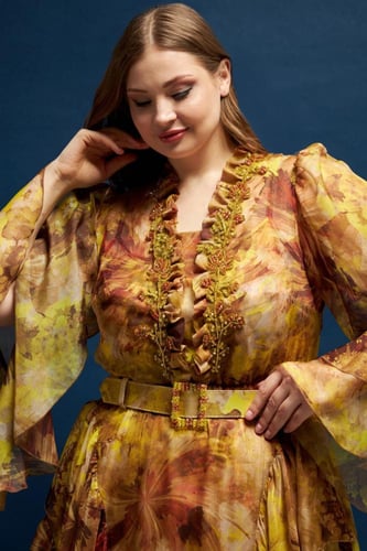 فستان سهرة مشجر من الشيفون الحريري