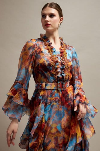 فستان سهرة مشجر من الشيفون الحريري