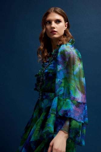 فستان سهرة مشجر من الشيفون الحريري